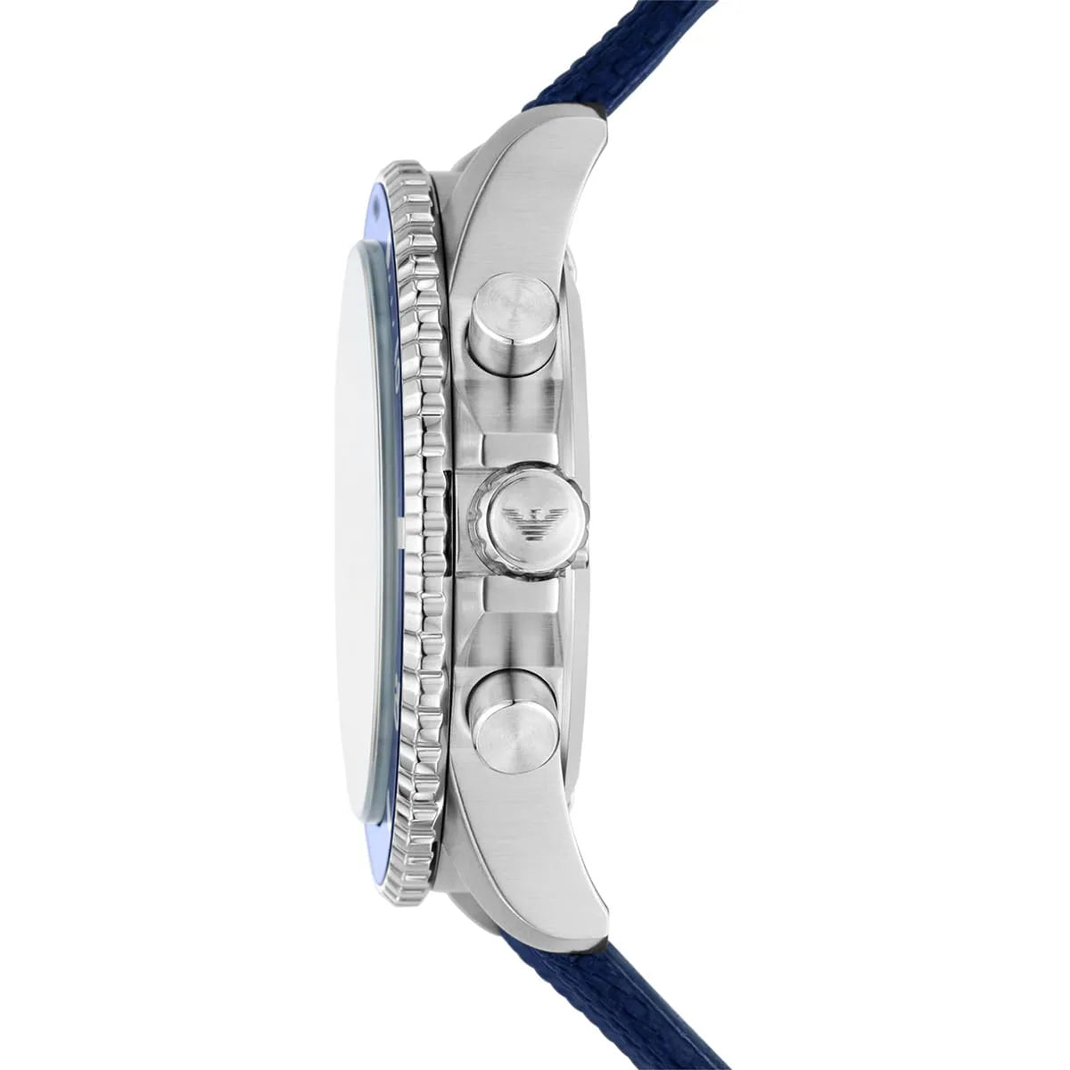 Left side detail of Emporio Armani AR11588 showing chronograph pushers and bezel