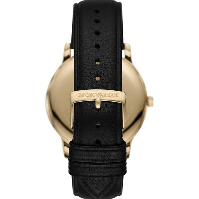 Emporio Armani AR11601 watch caseback view showing engraved branding and gold-tone case