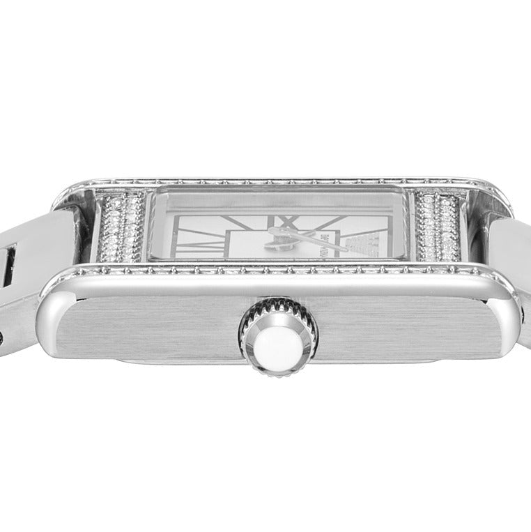 Close-up of Emporio Armani AR11662 mother of pearl dial with Roman numerals and diamond bezel