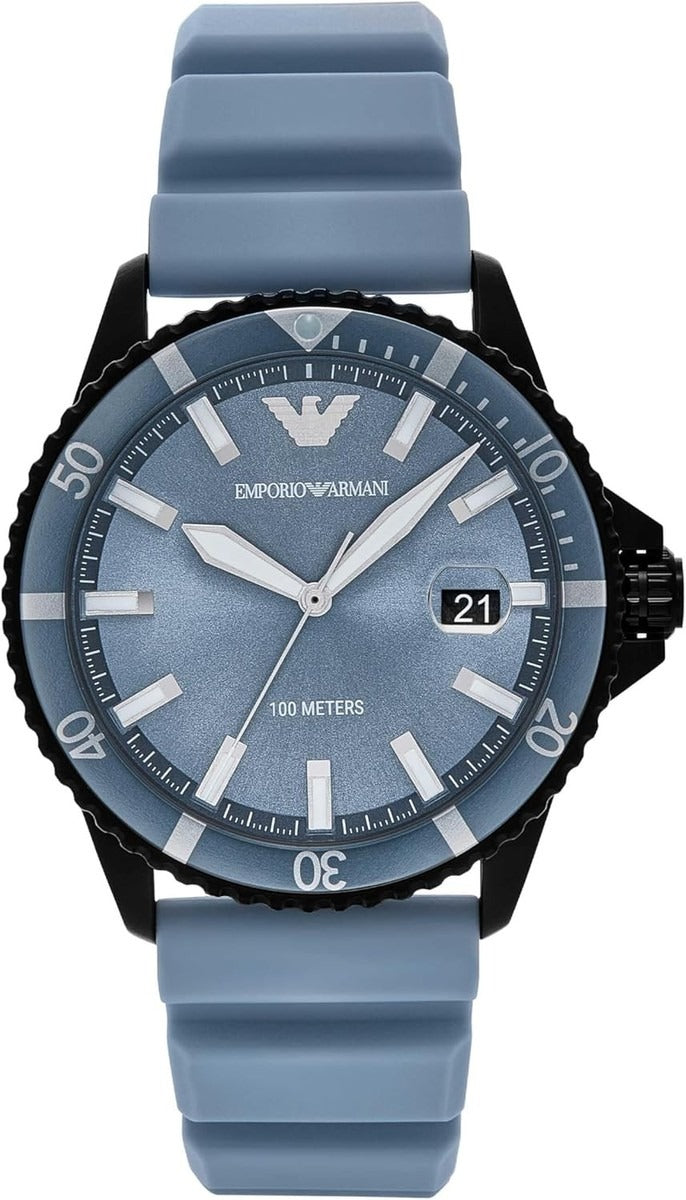 Emporio Armani Sea Explorer diver watch with blue dial and black case