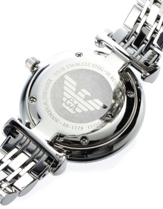 Emporio Armani AR1781 caseback showing stainless steel with eagle logo and model reference