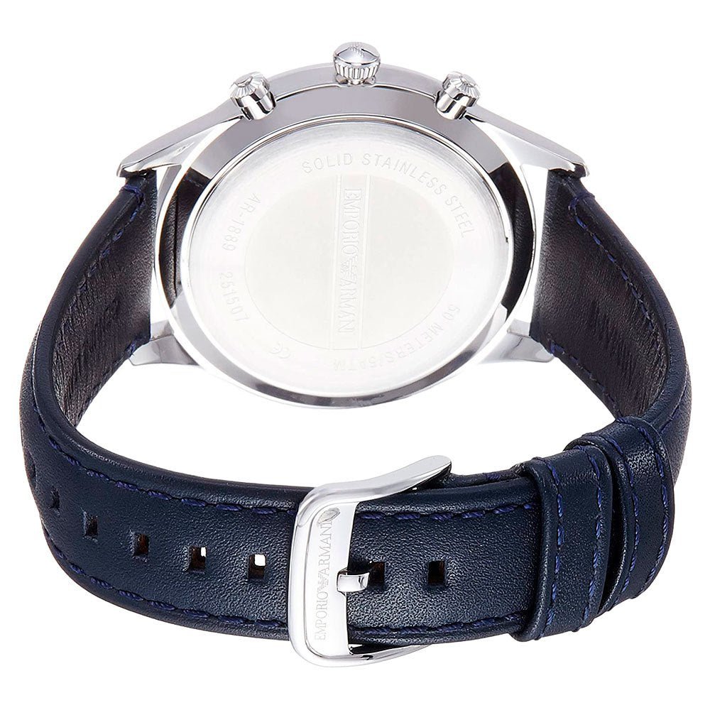 Emporio Armani AR1889 caseback showing stainless steel construction and serial markings