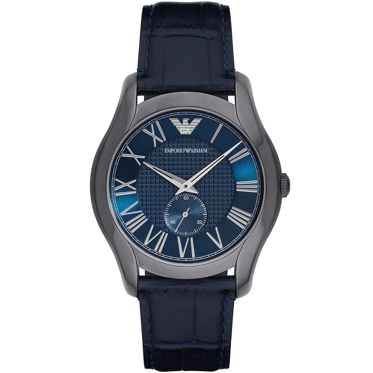 Emporio Armani AR1986 men's watch with navy blue dial and navy leather strap