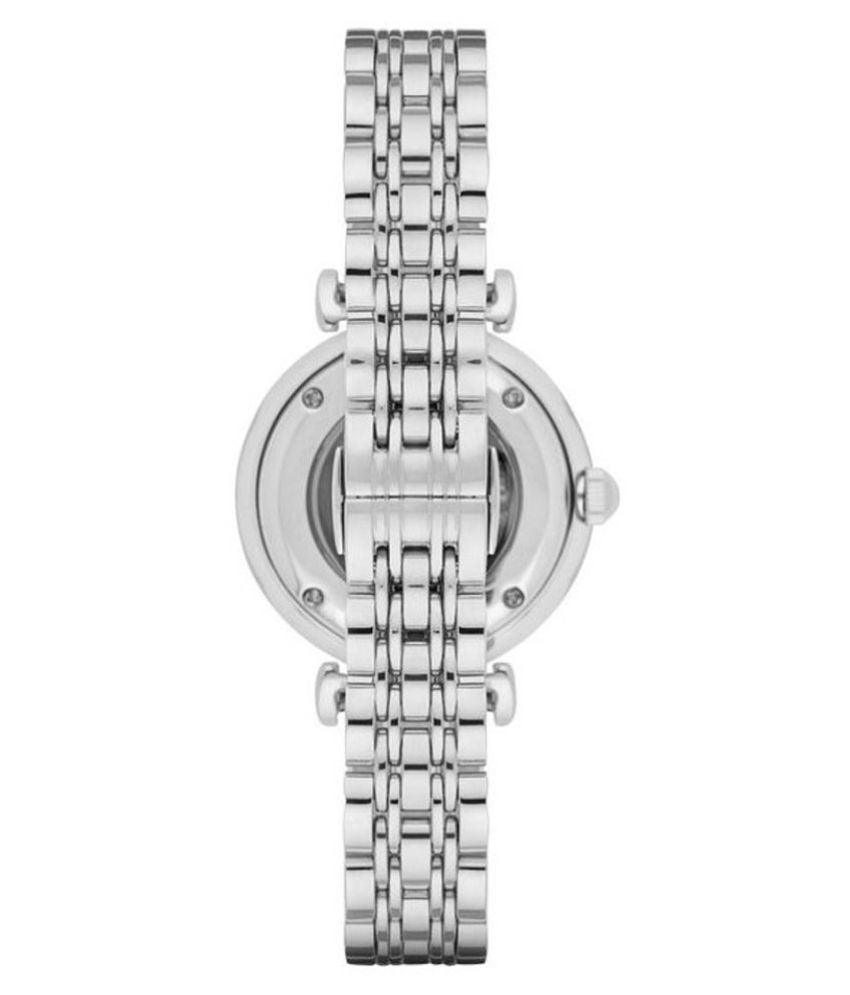 Emporio Armani AR1991 caseback view with skeleton window revealing automatic movement