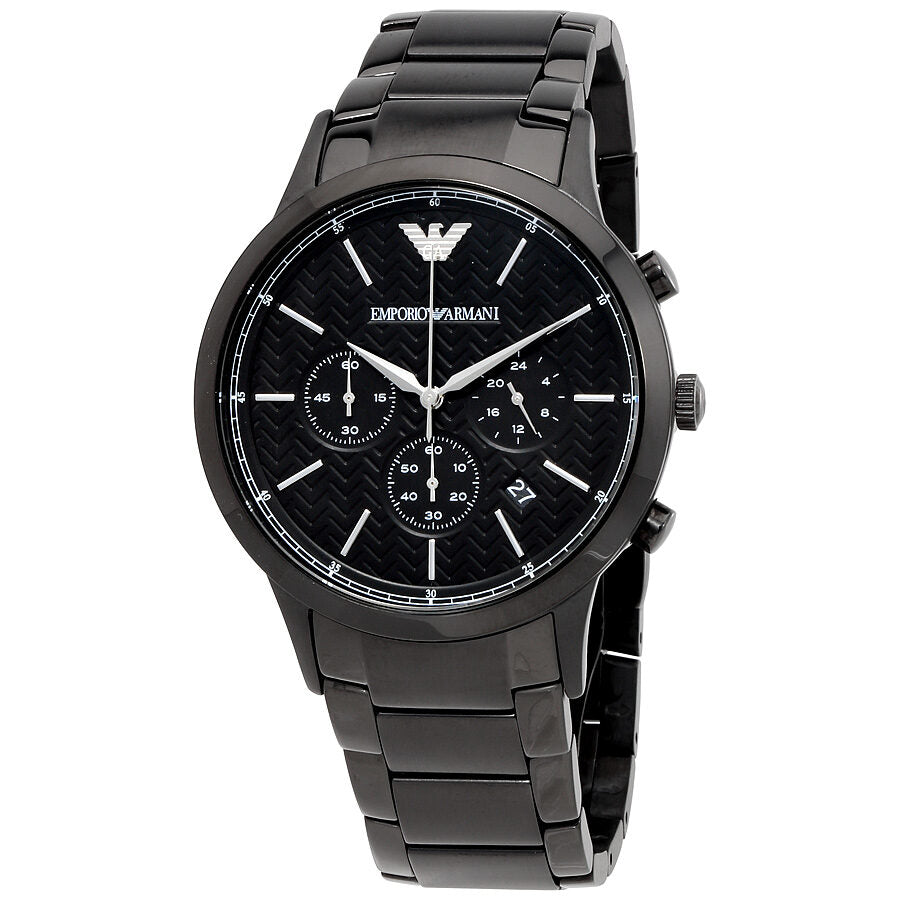 Emporio Armani AR2485 black chronograph watch with black dial and stainless steel bracelet