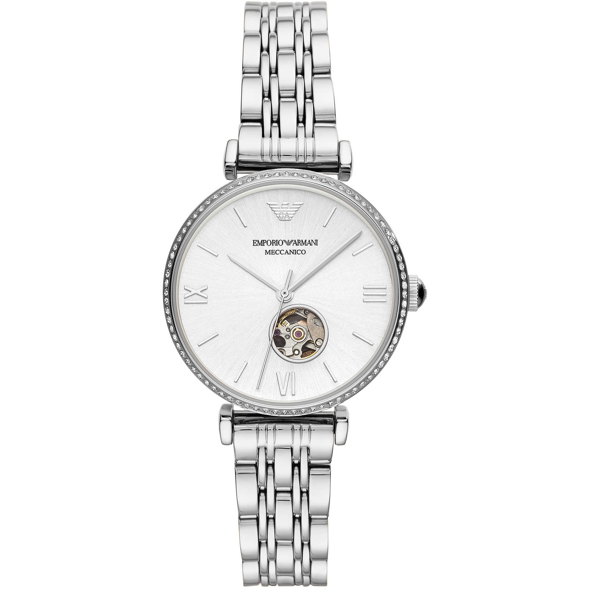 Emporio Armani AR60022 automatic ladies watch with silver dial and stainless steel bracelet
