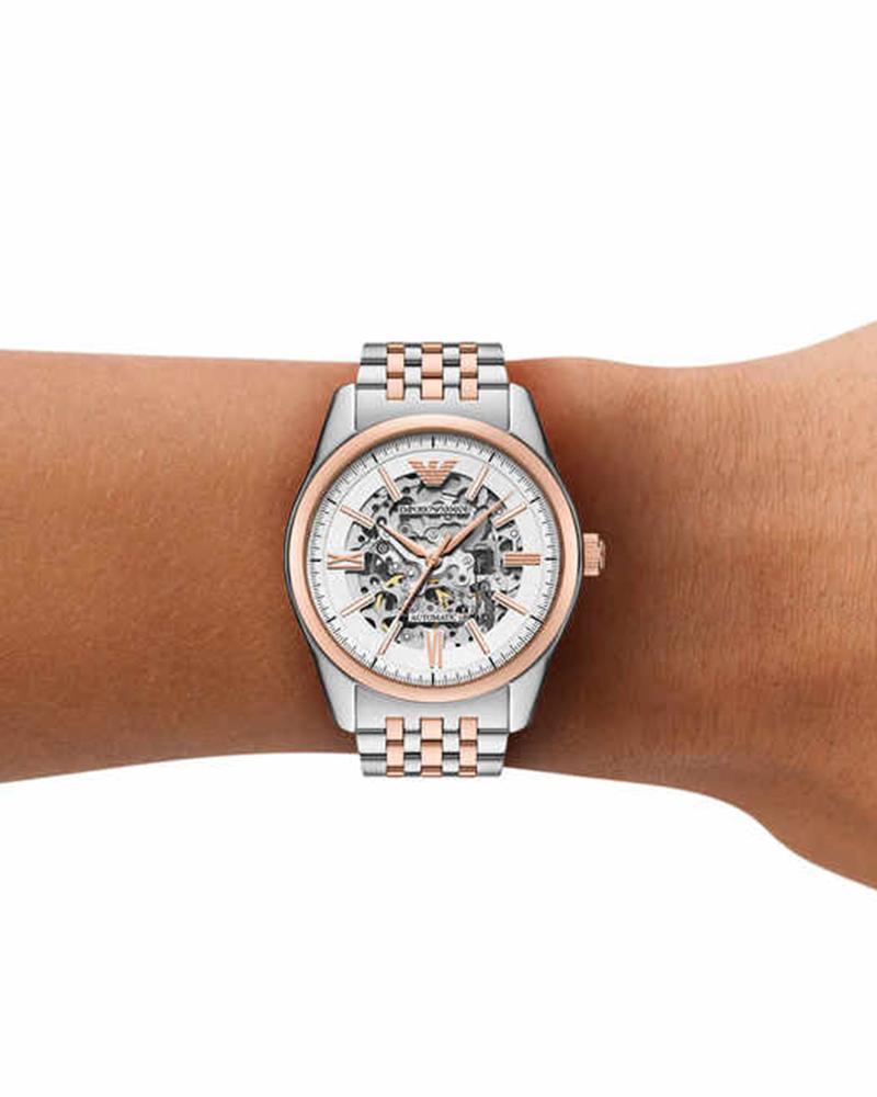 Emporio Armani AR60092 two-tone automatic watch worn on wrist