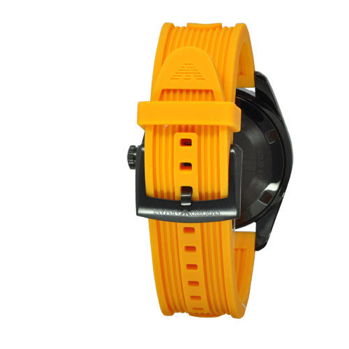 Orange silicone band and black buckle of Emporio Armani AR6046 watch