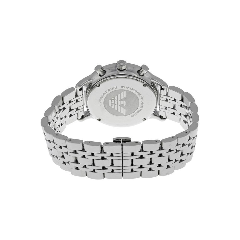 Caseback of Emporio Armani AR80009 showing stainless steel construction and Armani logo