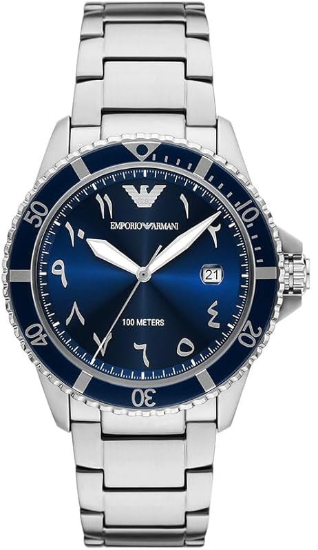 Emporio Armani AR80076 silver and blue quartz men's watch with blue dial