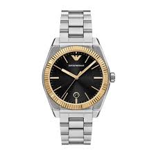 Emporio Armani AR80077 stainless steel watch with black dial and gold-tone bezel
