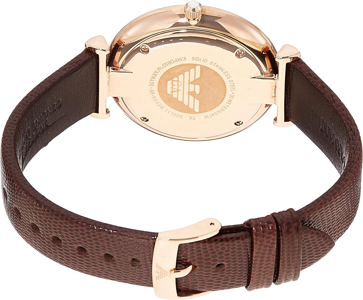 Emporio Armani AR9042 brown leather strap with rose gold buckle and adjustment holes
