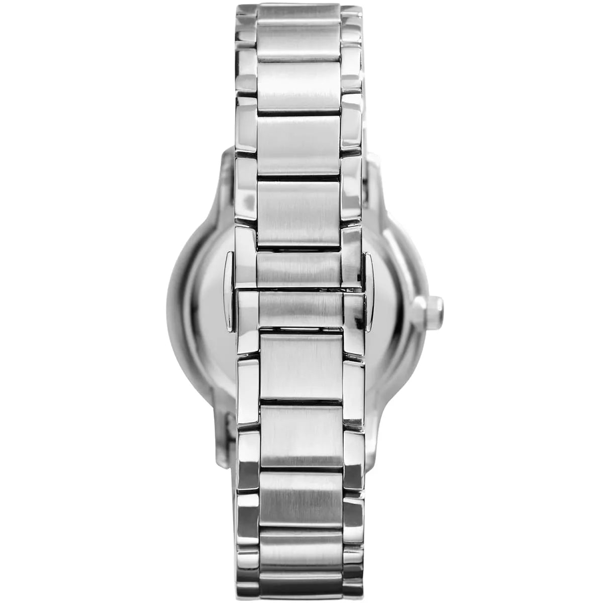 AR9107 watch viewed from behind showing stainless steel bracelet and case back