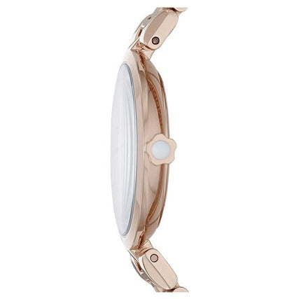 Emporio Armani Arianna watch from side profile showing slim case design and geometric bracelet