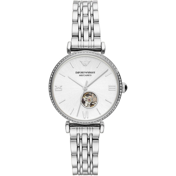 Emporio Armani Automatic Crystal Silver Dial Ladies Watch #AR60022 - Watches of America