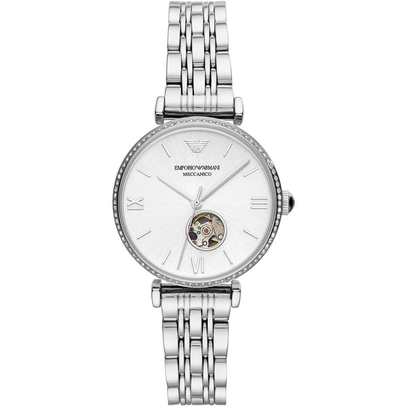 Emporio Armani Automatic Crystal Silver Dial Ladies Watch #AR60022 - Watches of America