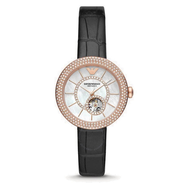 Emporio Armani Automatic Crystal White Mother of Pearl Dial Watch AR60066 - The Watches Men & Co