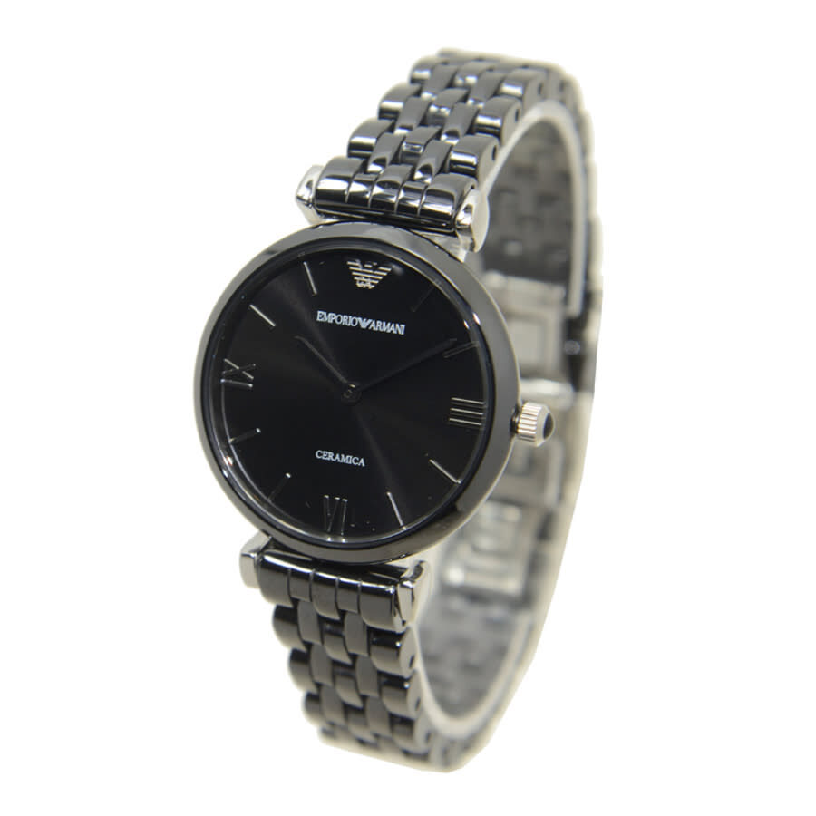 Emporio Armani Ceramica AR1487 black ceramic bracelet watch angled side view