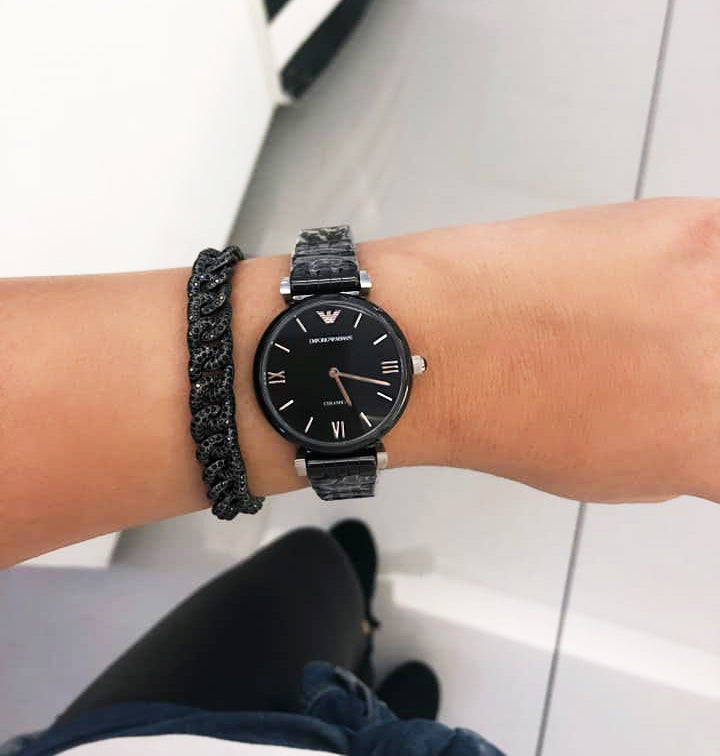 Emporio Armani Ceramica AR1487 black ceramic watch worn on wrist