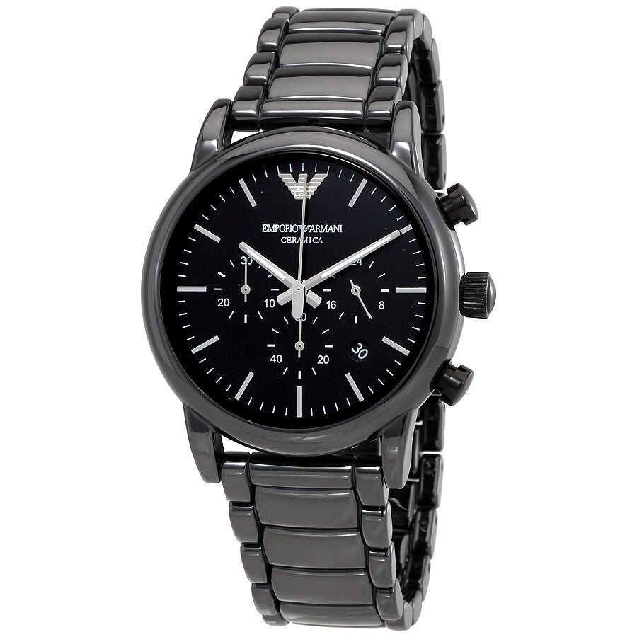 Emporio Armani AR1507 chronograph watch with black dial and ceramic bracelet