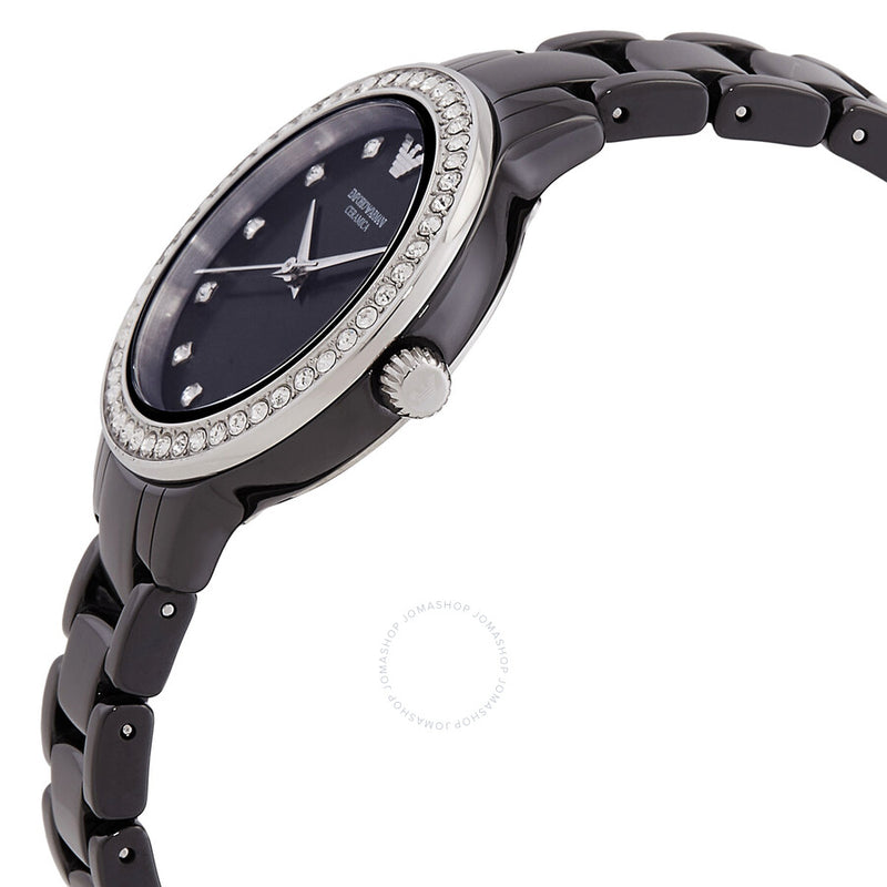 Emporio Armani Cleo Quartz Crystal Black Dial Ladies Watch AR70008 - The Watches Men & Co #2