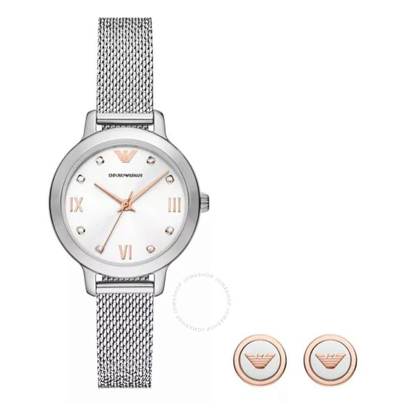 Emporio Armani Cleo Quartz Crystal Silver Dial Ladies Watch AR80065SET - The Watches Men & Co