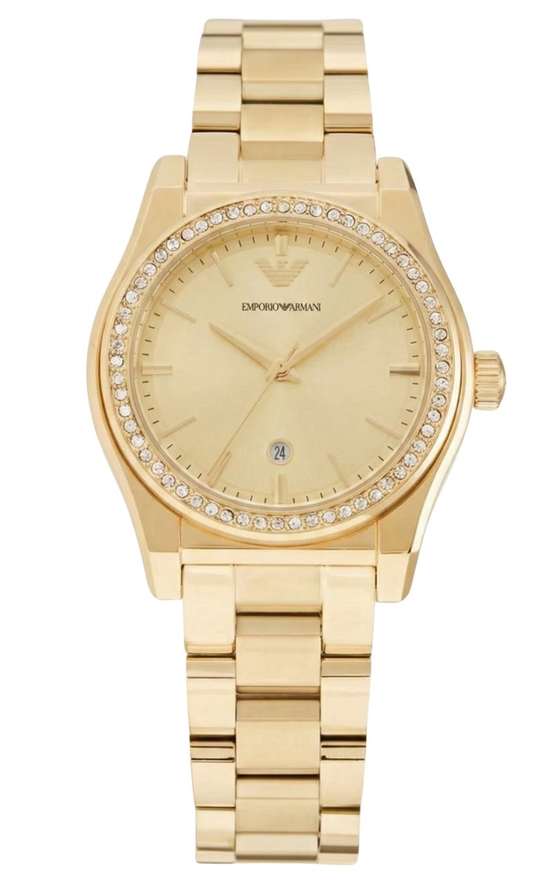 Emporio Armani Federica all-gold women's watch with diamond bezel and champagne dial