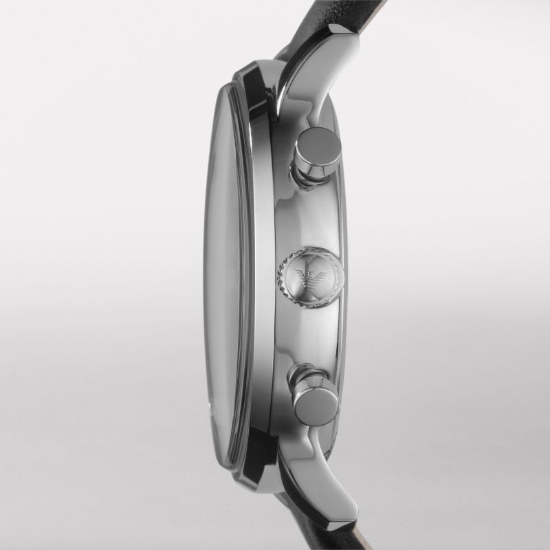 Side profile of Emporio Armani Gianni AR0397 showing chronograph pushers and case thickness