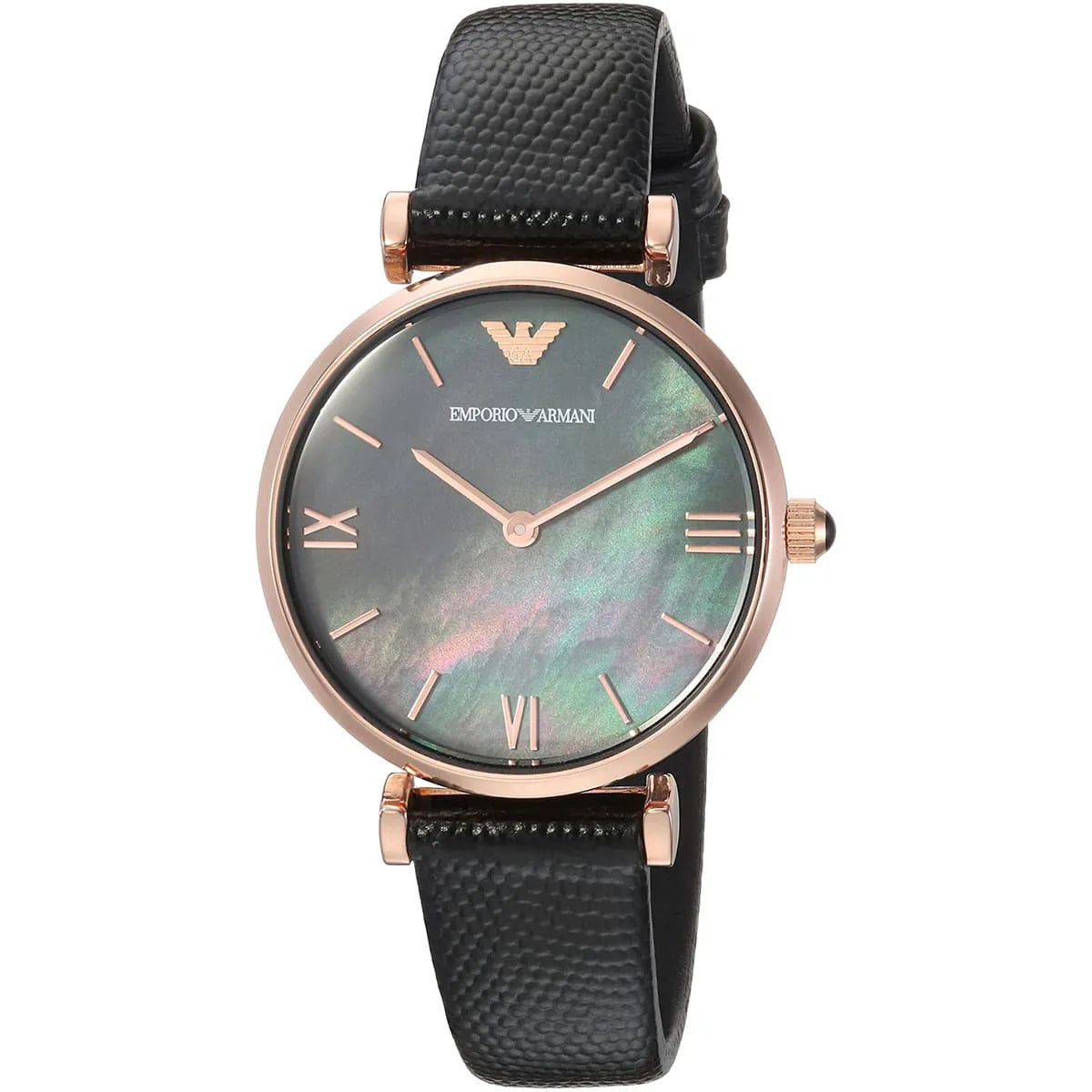 Angled view of Gianni T-Bar watch showing mother-of-pearl dial and rose gold case
