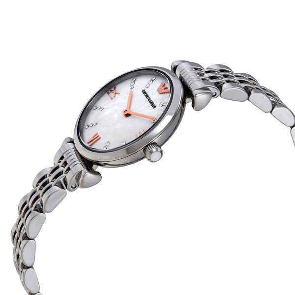 Emporio Armani Gianni T-Bar Quartz Crystal White Mother of Pearl Dial Ladies Watch #AR11204 - The Watches Men & Co #2