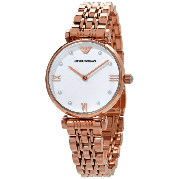 Emporio Armani Gianni T-Bar Quartz White Dial Ladies Watch #AR11267 - The Watches Men & Co