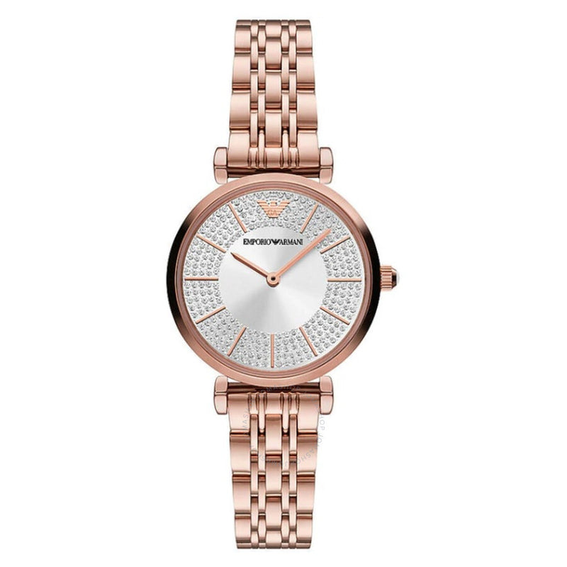 Emporio Armani Gianni T-bar Quartz Crystal Silver Dial Ladies Watch AR11446 - The Watches Men & Co