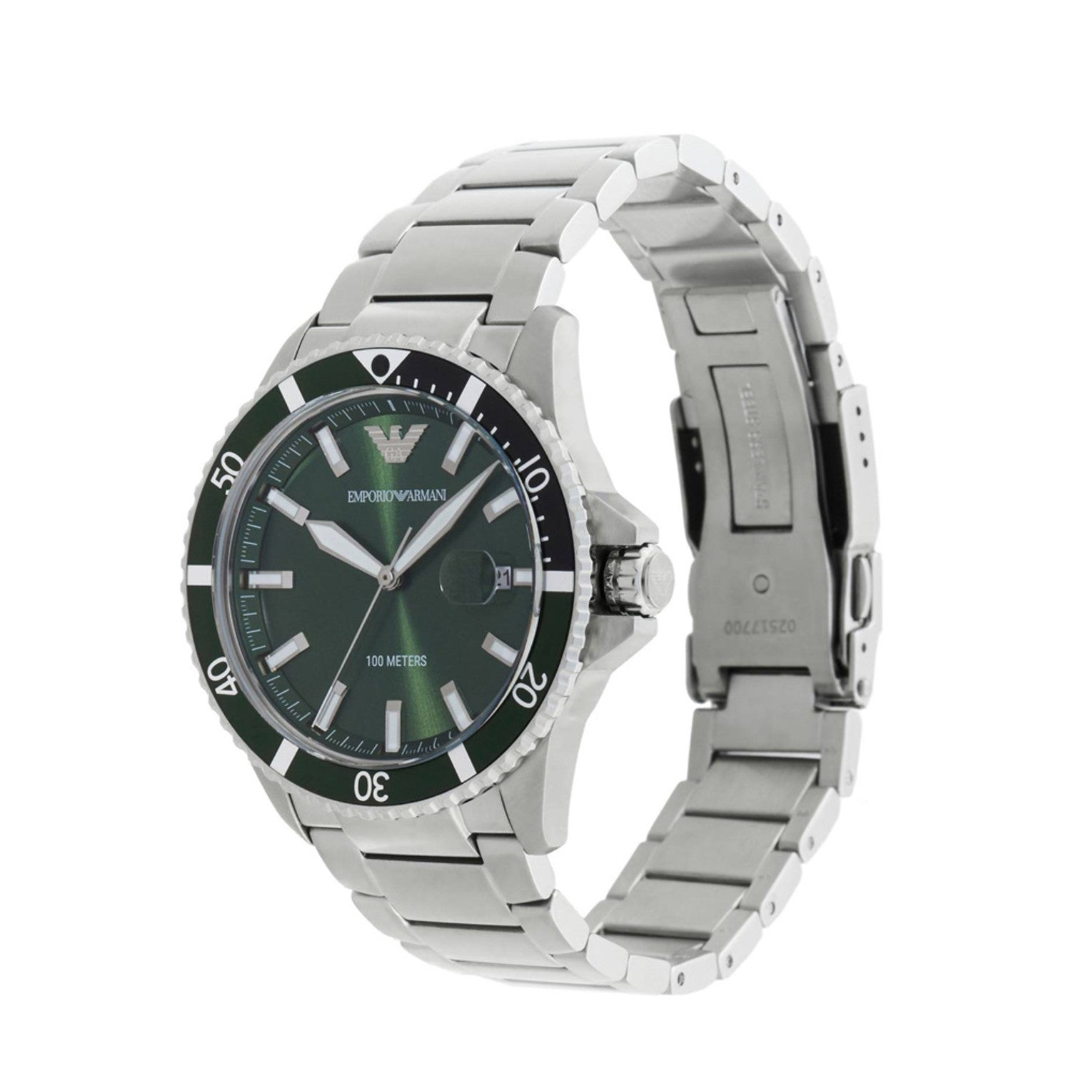 Emporio Armani Diver Three-Hand Date Green Dial Silver Men's Watch - AR11338