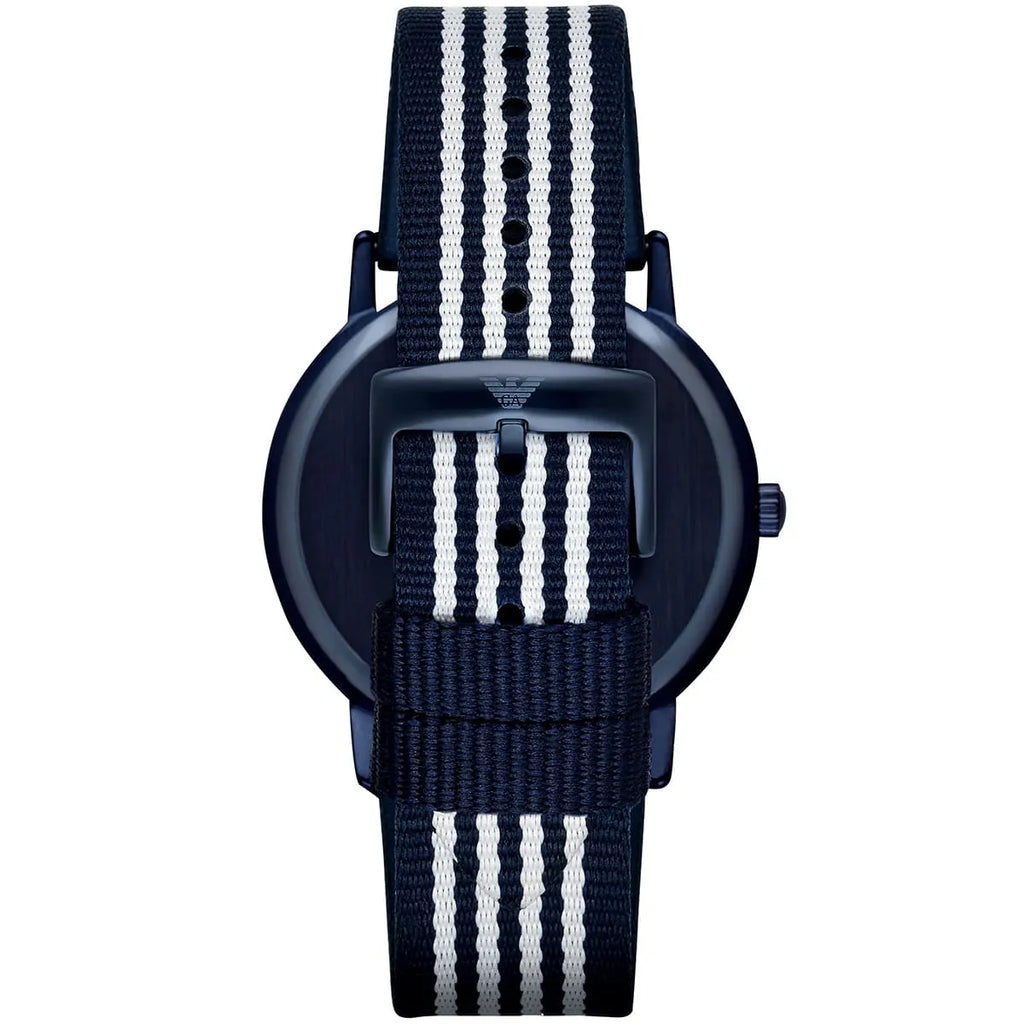 Back view of Emporio Armani Kappa AR80005 with navy striped textile strap