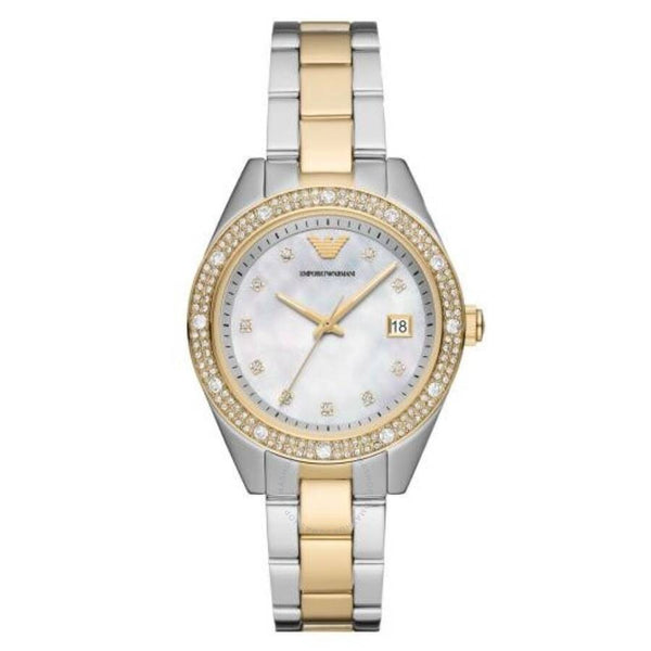 Emporio Armani Leo Quartz Crystal White Mother of Pearl Dial Ladies Watch AR11520 - The Watches Men & Co