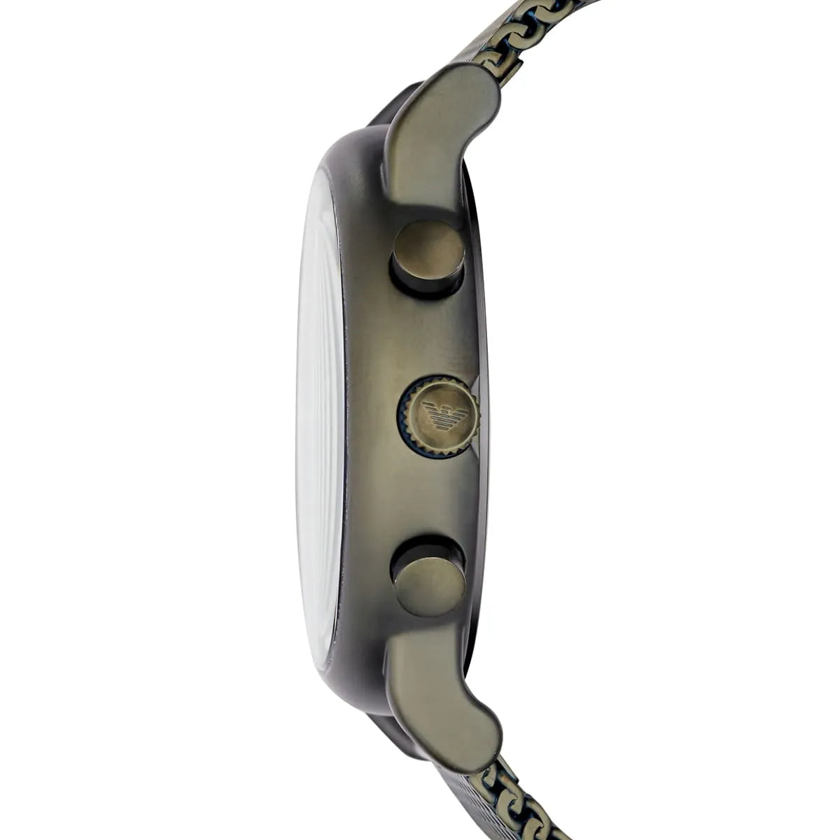 Emporio Armani Luigi AR11115 watch side profile showing case depth and chronograph pushers
