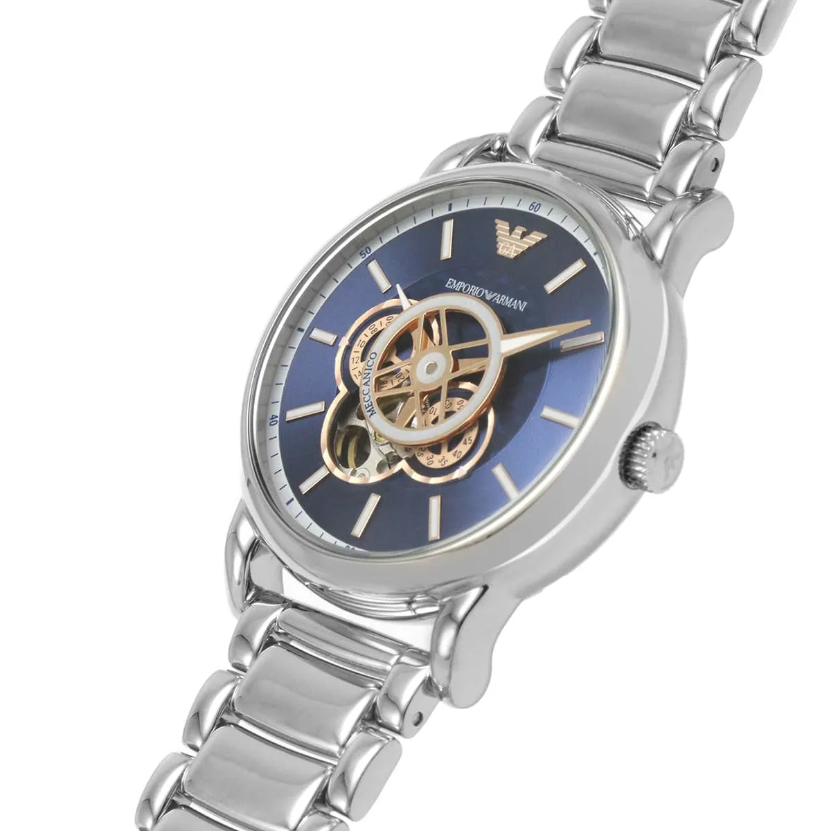 Case back of Luigi showing visible skeleton mechanical movement through transparent display
