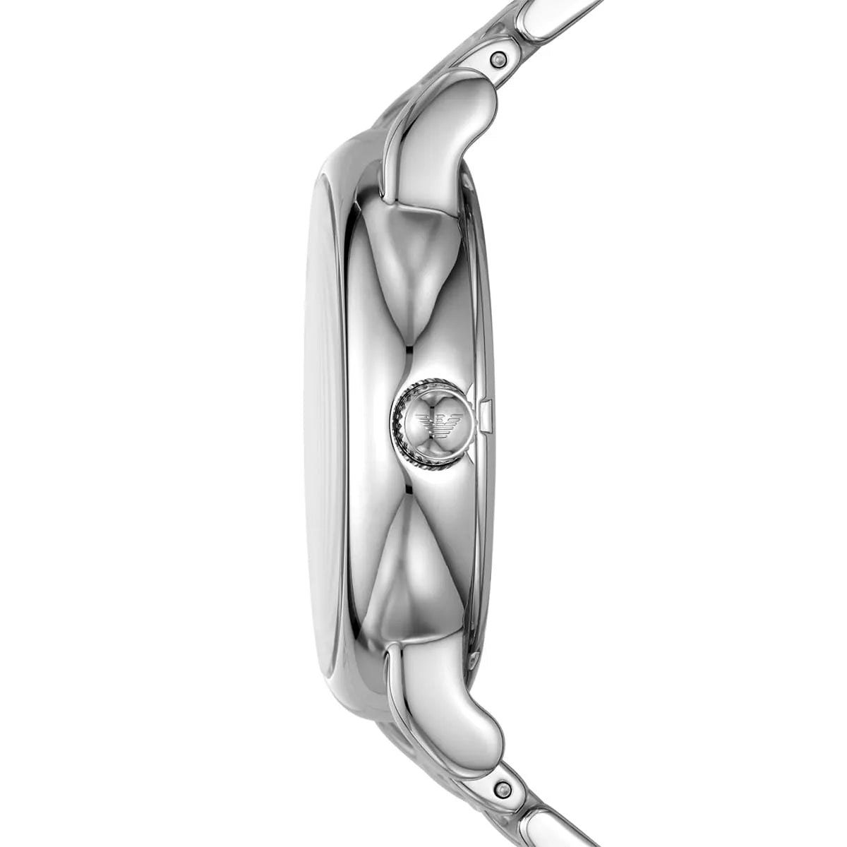 Emporio Armani Luigi watch side profile with silver steel case and bracelet