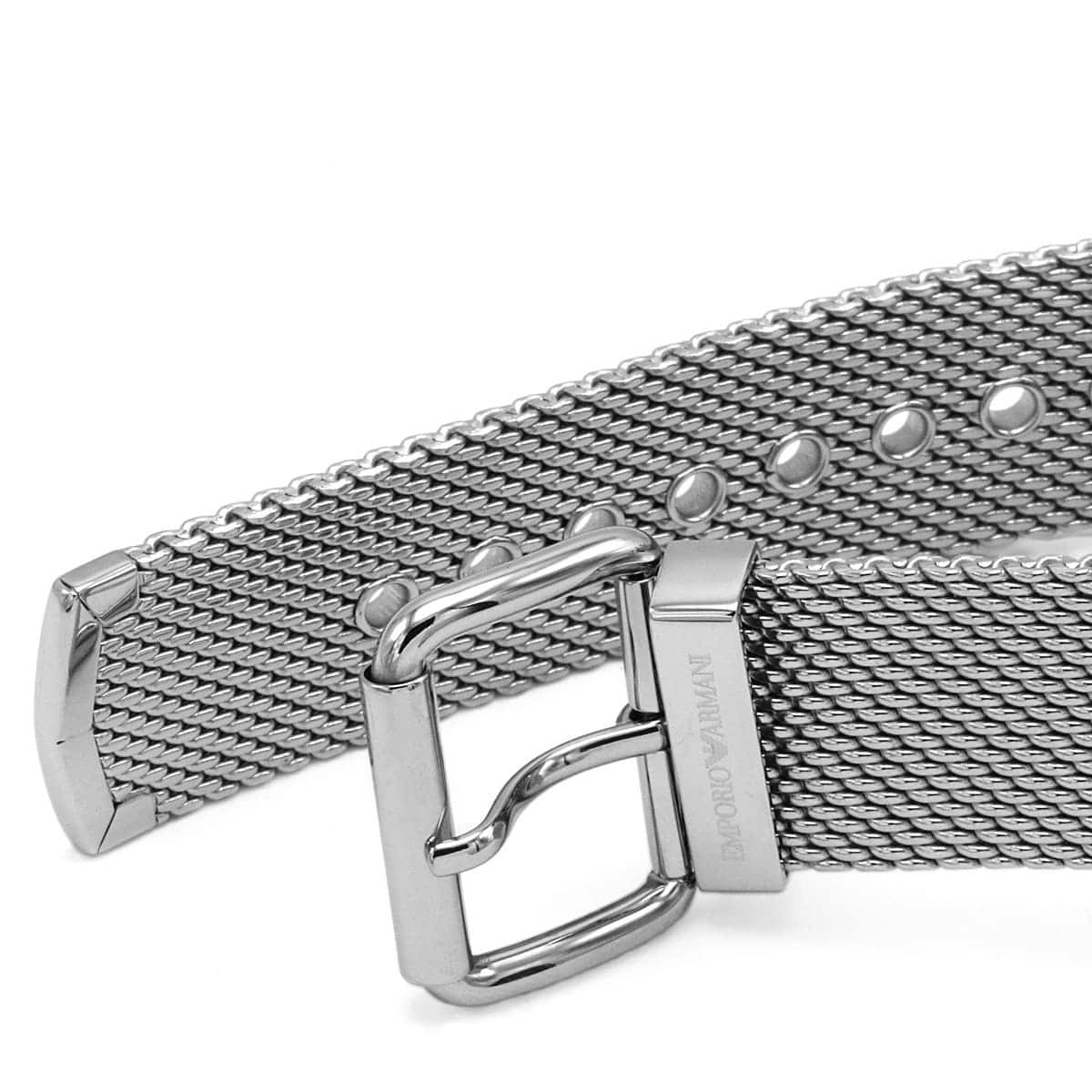 Silver stainless steel mesh strap and buckle of Emporio Armani Luigi watch