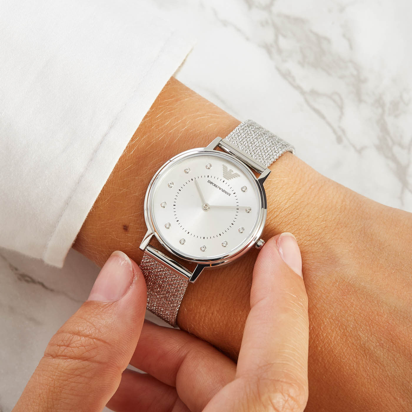 Emporio Armani Quartz Crystal Silver Dial Ladies Watch AR11128 - Watch