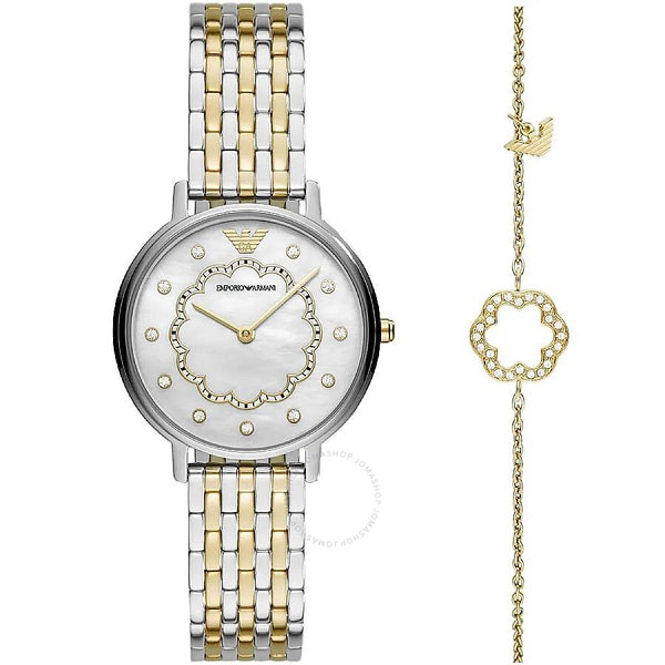 Emporio Armani Quartz White Mother of Pearl Dial Ladies Watch and Bracelet Set AR80049 - The Watches Men & Co