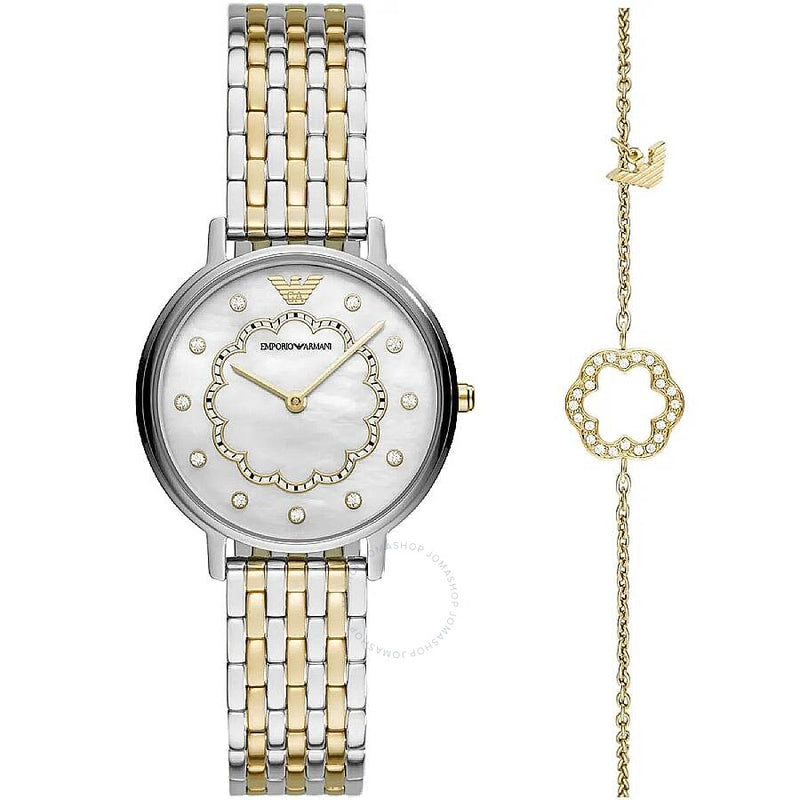 Emporio Armani Quartz White Mother of Pearl Dial Ladies Watch and Bracelet Set AR80049 - The Watches Men & Co