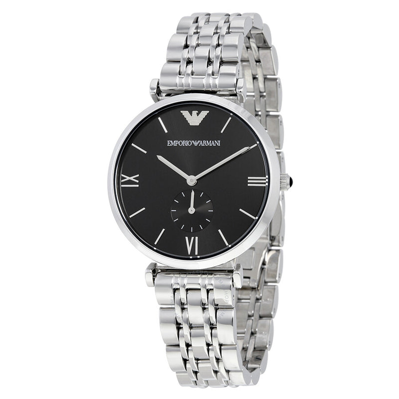 Emporio Armani Retro Black Dial Stainless Steel Men's Watch AR1676 - The Watches Men & Co