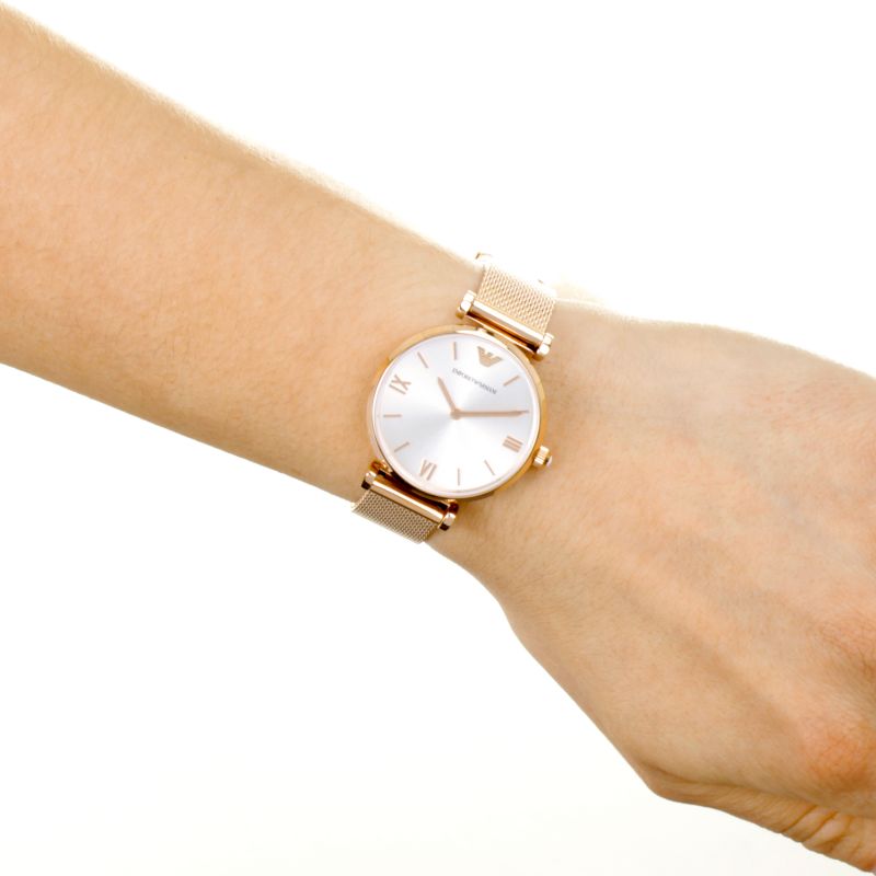 Emporio Armani Retro Silver Dial Rose Gold-tone Ladies Watch AR1956 - Watch