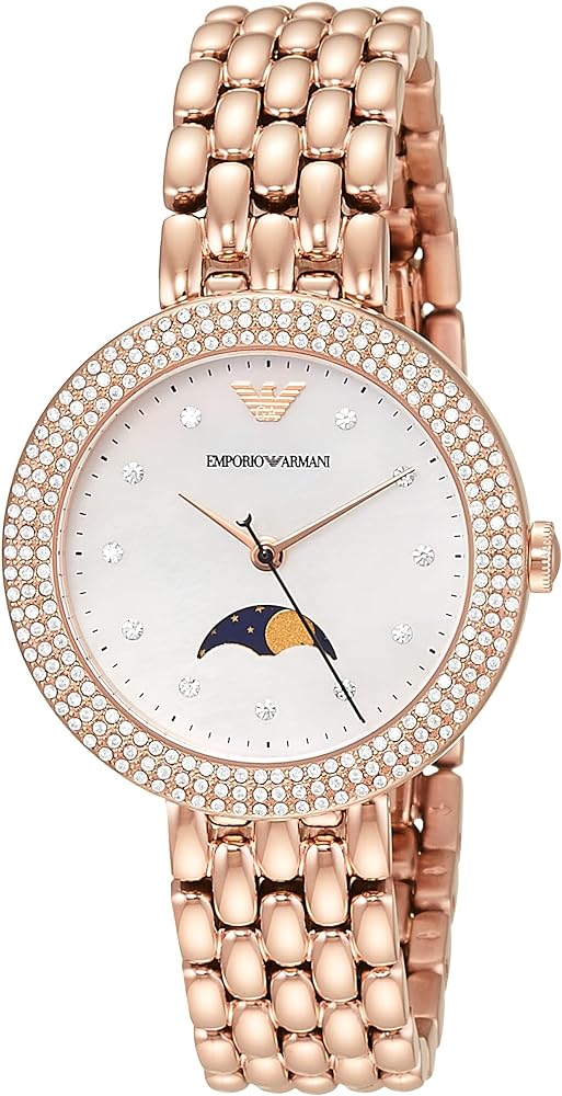 Emporio Armani Rosa rose gold ladies watch with white mother of pearl dial and crystal bezel