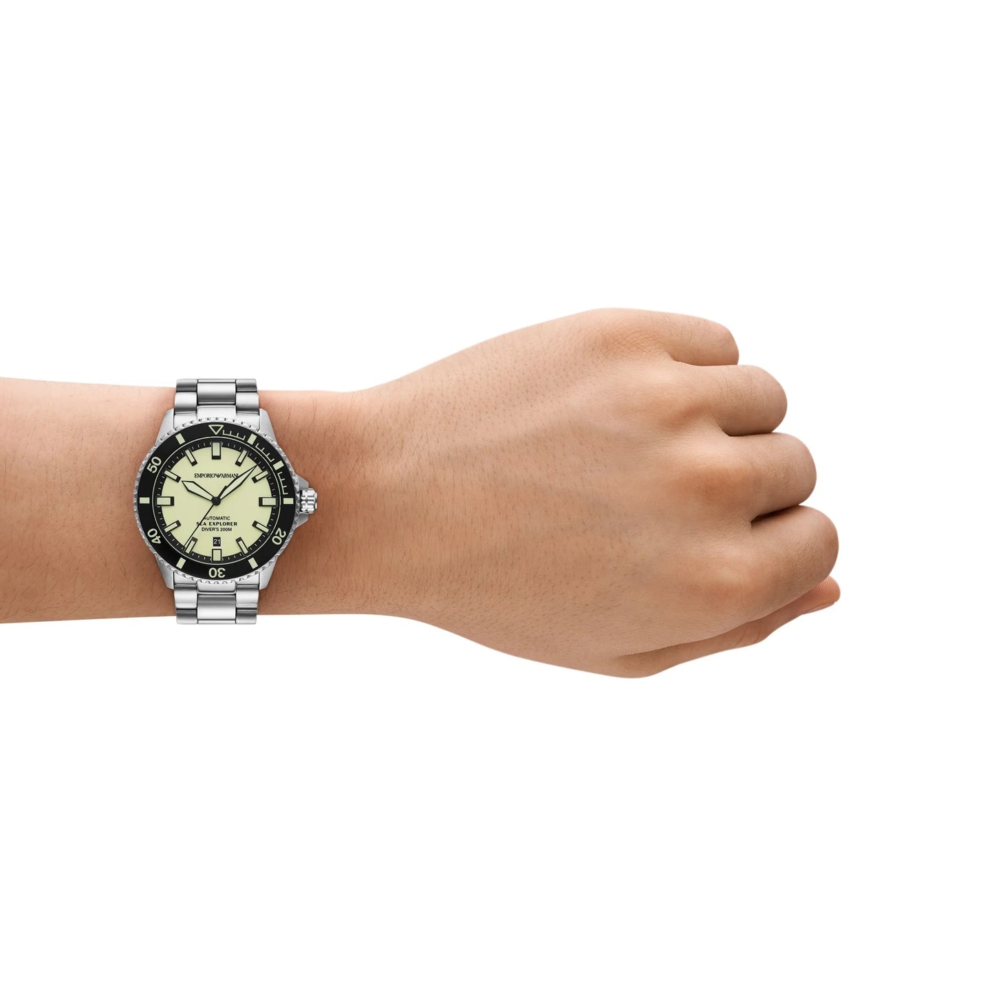 Emporio Armani Sea Explorer AR60083 automatic watch worn on wrist