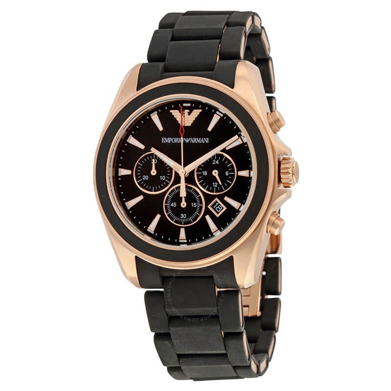 Emporio Armani Sigma AR6066 chronograph watch with rose gold case and black dial