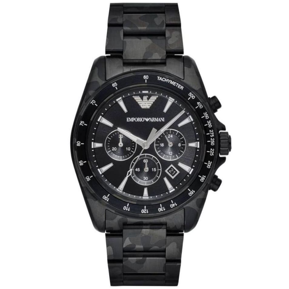 Emporio Armani Sportivo chronograph dial with three subdials and date window