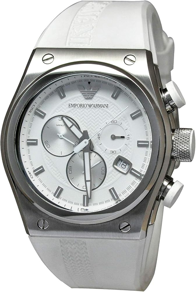 Emporio Armani Sportivo AR6103 white dial chronograph watch with white rubber strap