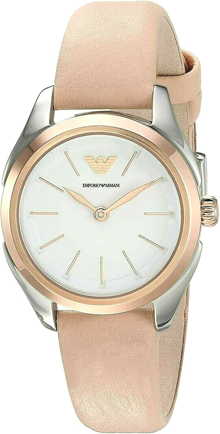 Emporio Armani AR11031 Valeria watch at angle showing mixed metal case and white dial